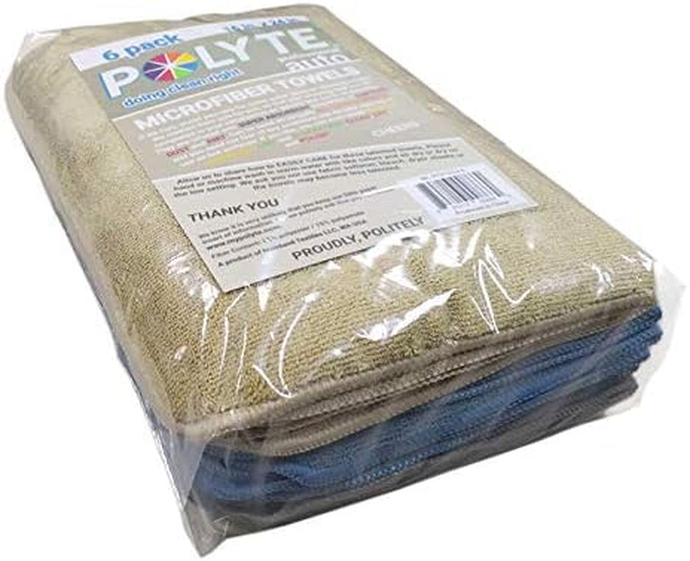 - 6 Chiffons De Nettoyage En Microfibres - Qualité Professionnelle - Bleu/Camel/Gris - 41 X 61 Cm