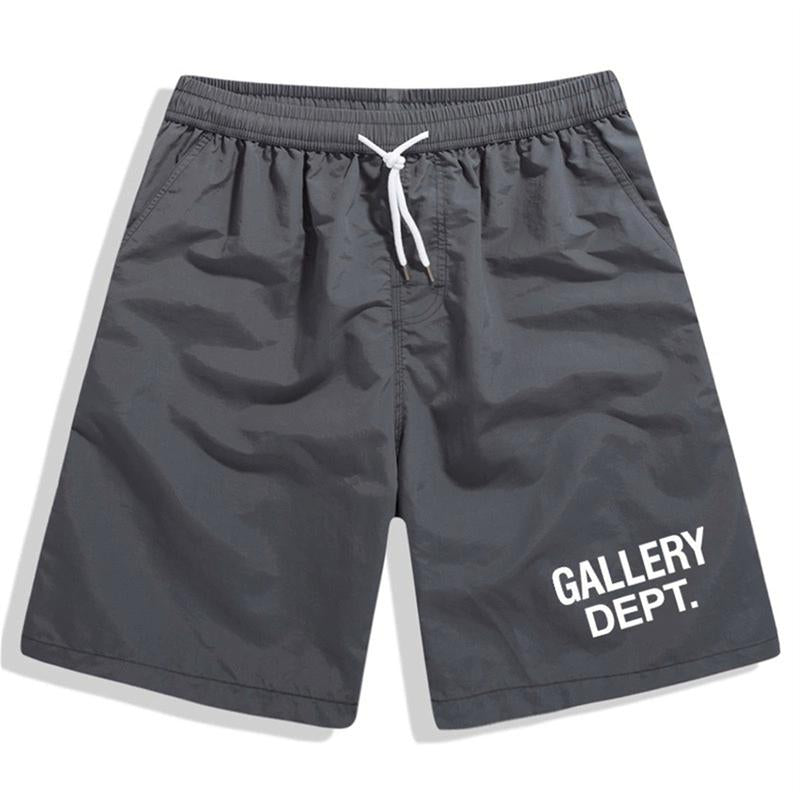 GALLERY DEPT Letter Logo Printed Shorts - Elastic Drawstring Casual Black Shorts for Men and Women, Quick-Drying Polyester Nightwear