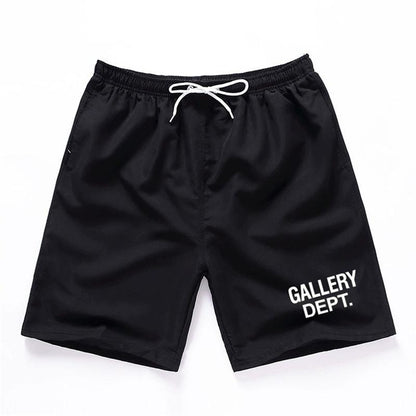 GALLERY DEPT Letter Logo Printed Shorts - Elastic Drawstring Casual Black Shorts for Men and Women, Quick-Drying Polyester Nightwear