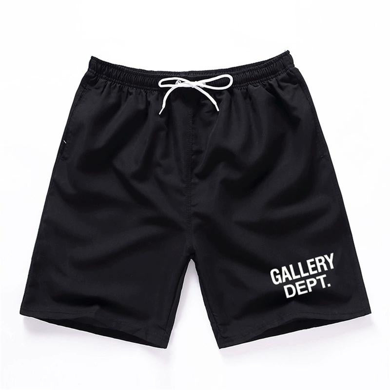 GALLERY DEPT Letter Logo Printed Shorts - Elastic Drawstring Casual Black Shorts for Men and Women, Quick-Drying Polyester Nightwear
