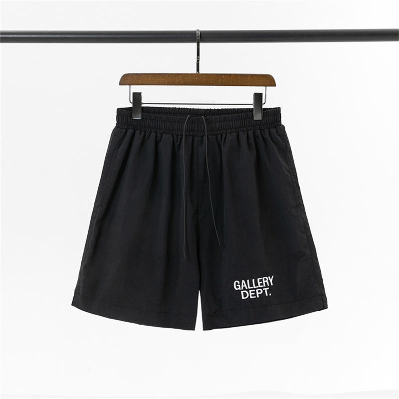 GALLERY DEPT Letter Logo Printed Shorts - Elastic Drawstring Casual Black Shorts for Men and Women, Quick-Drying Polyester Nightwear