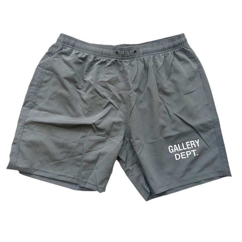 GALLERY DEPT Letter Logo Printed Shorts - Elastic Drawstring Casual Black Shorts for Men and Women, Quick-Drying Polyester Nightwear