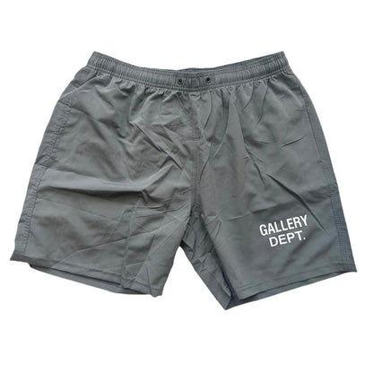 GALLERY DEPT Letter Logo Printed Shorts - Elastic Drawstring Casual Black Shorts for Men and Women, Quick-Drying Polyester Nightwear