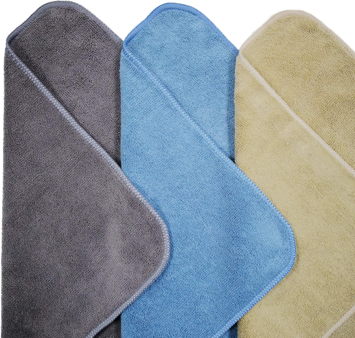 - 6 Chiffons De Nettoyage En Microfibres - Qualité Professionnelle - Bleu/Camel/Gris - 41 X 61 Cm
