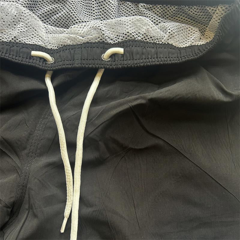 GALLERY DEPT Letter Logo Printed Shorts - Elastic Drawstring Casual Black Shorts for Men and Women, Quick-Drying Polyester Nightwear