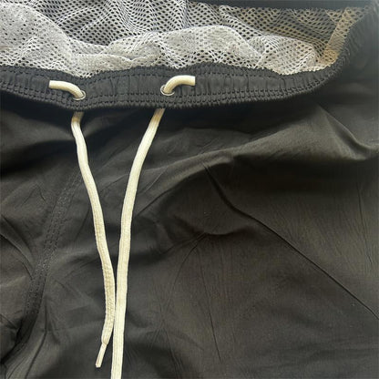 GALLERY DEPT Letter Logo Printed Shorts - Elastic Drawstring Casual Black Shorts for Men and Women, Quick-Drying Polyester Nightwear